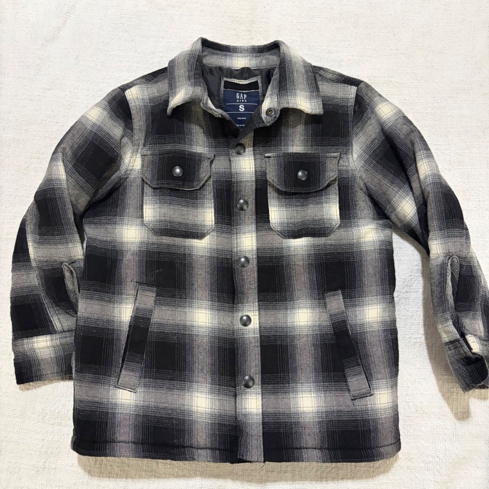 Gap Kids Black White Plaid Quilted Lined Shirt Jacket Shacket Small S